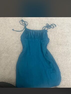 La Hearts Teal Blue Tie-Shoulder Mini Dress